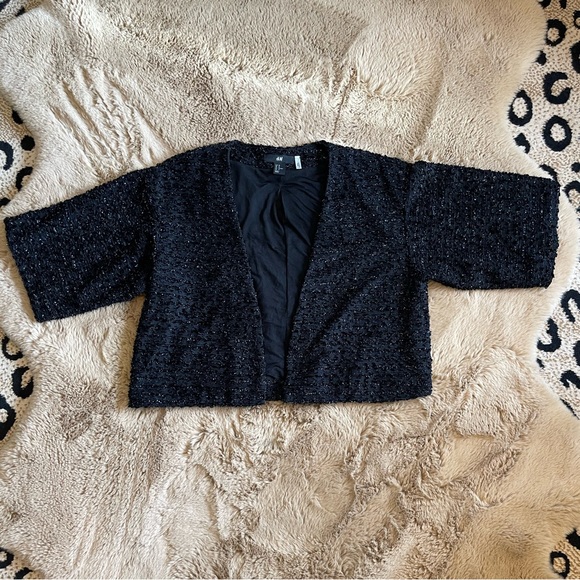 Black Metallic Boucle Cropped Jacket - Picture 7 of 16